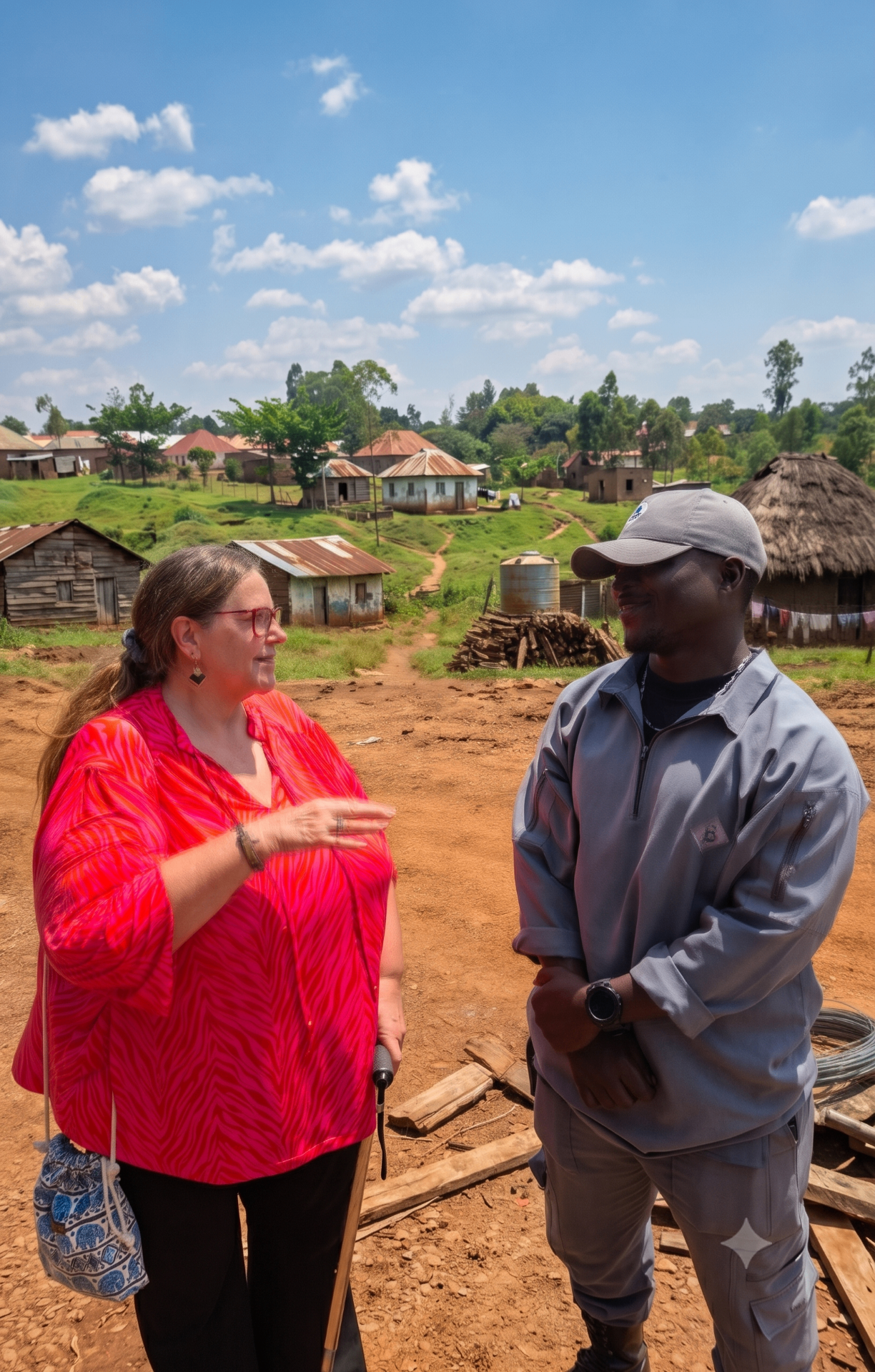 A Burlcore Foundation team member speaking with a community member on a village welfare visit in Busia