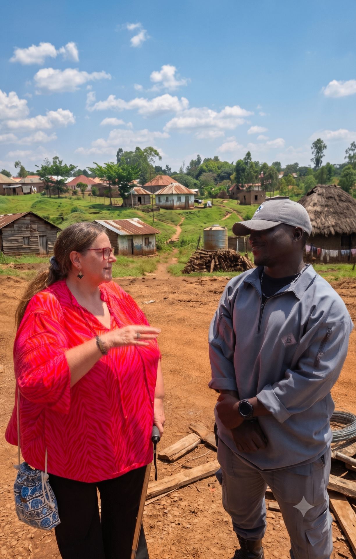 A Burlcore Foundation team member speaking with a community member on a village welfare visit in Busia