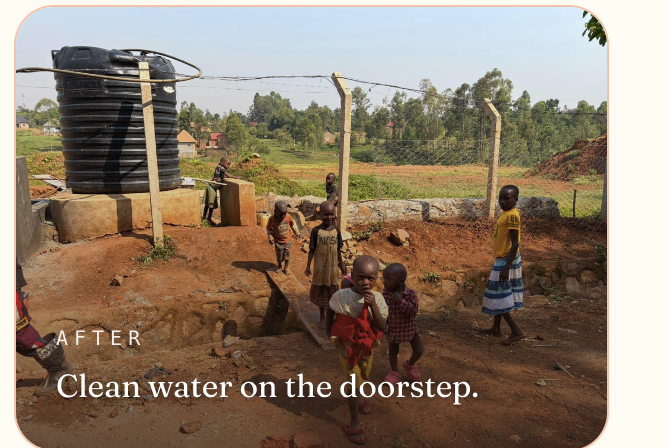 A Mawero resident collects clean water from the new community water point