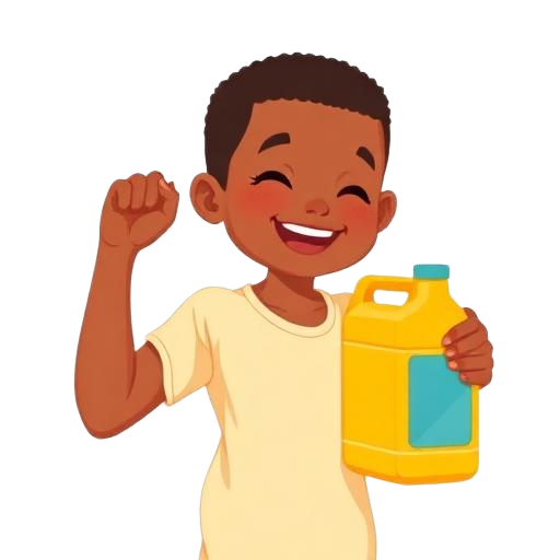 Cartoon Ugandan child carrying a jerry can of clean water