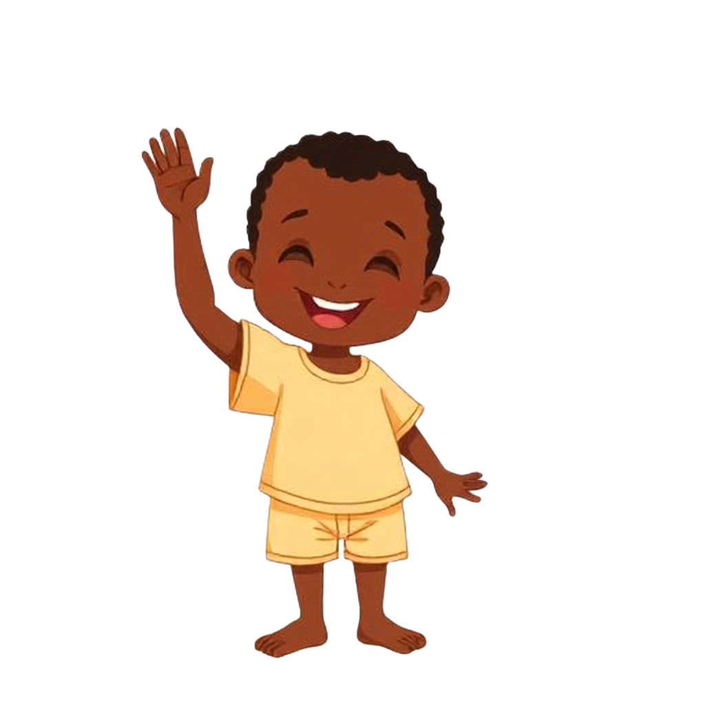 Cartoon Ugandan child waving hello